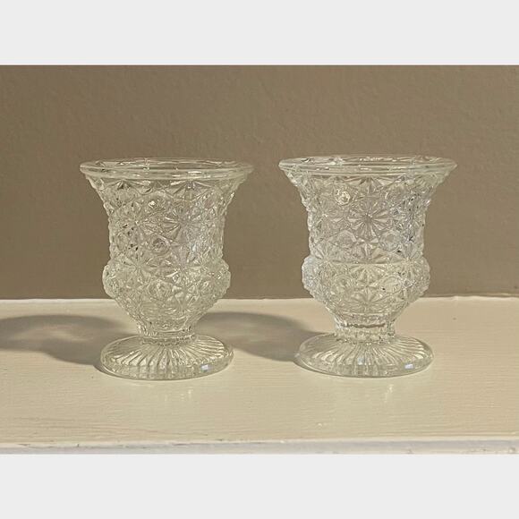 Vintage Etched Glass Pedestal Tapered Candle Holders, Set of 2 - Picture 1 of 5